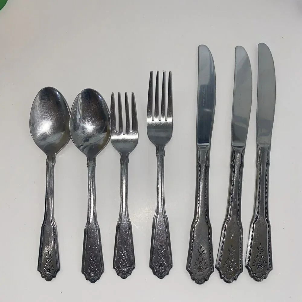 Lot of 7 BRENTWOOD Rogers Co Matte Stainless Korea Flatware Spoon Knife Fork VTG